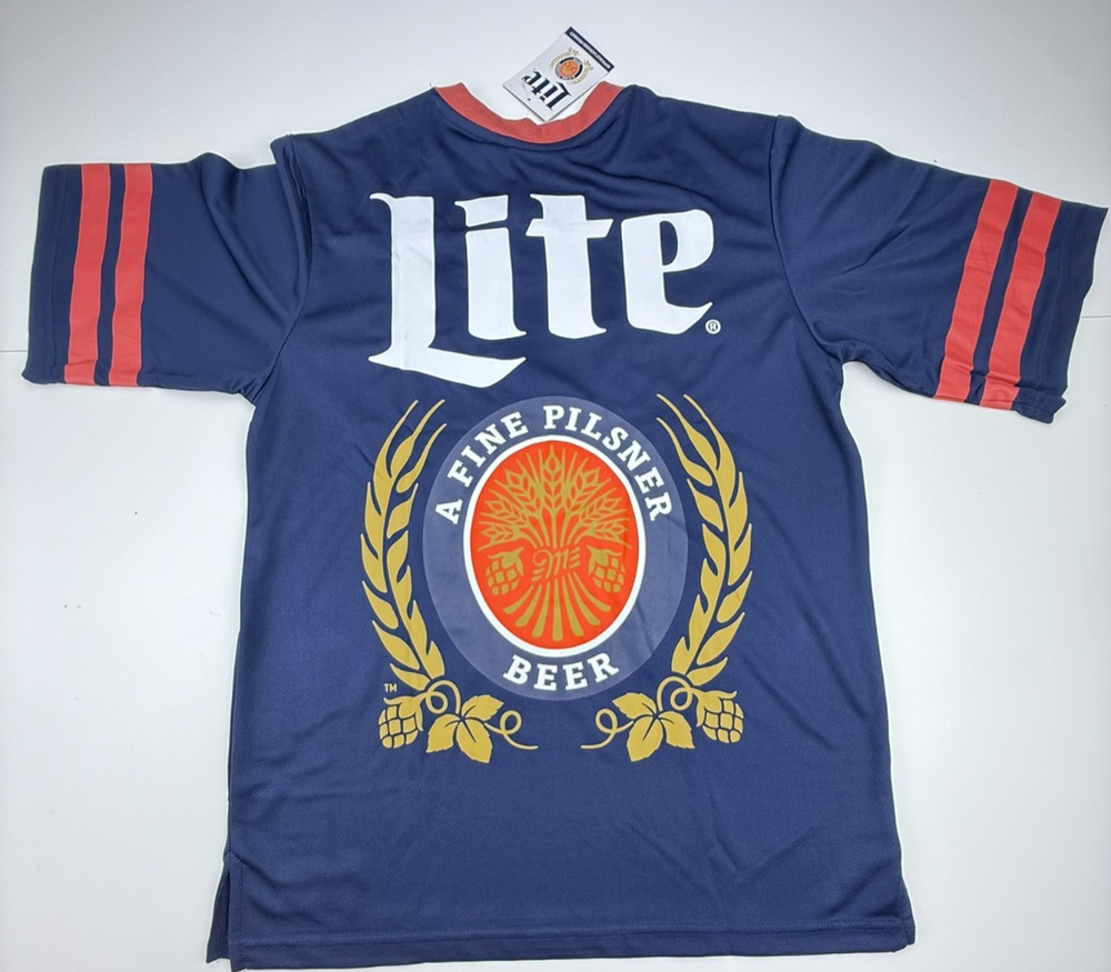 Miller Lite 75 Men's Blue Graphic Logo V-Neck Jersey Size S